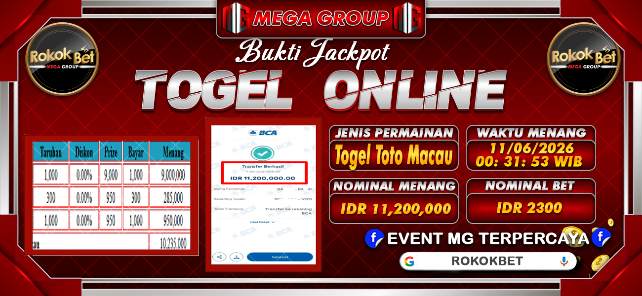 Bukti JP situs Rokokbet hari Kamis, 11 Juni 2026